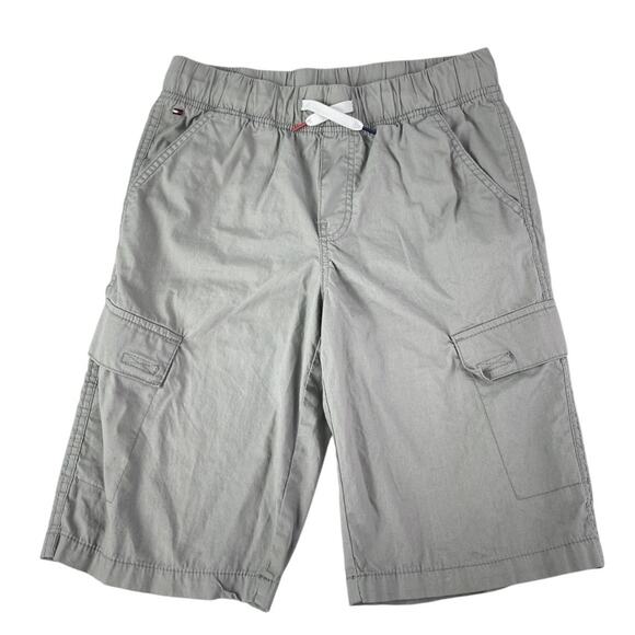 Tommy Hilfiger Kids Boys Gray Elastic Waist Cargo Chino Khaki Shorts Sz L 16/18 - Picture 1 of 4